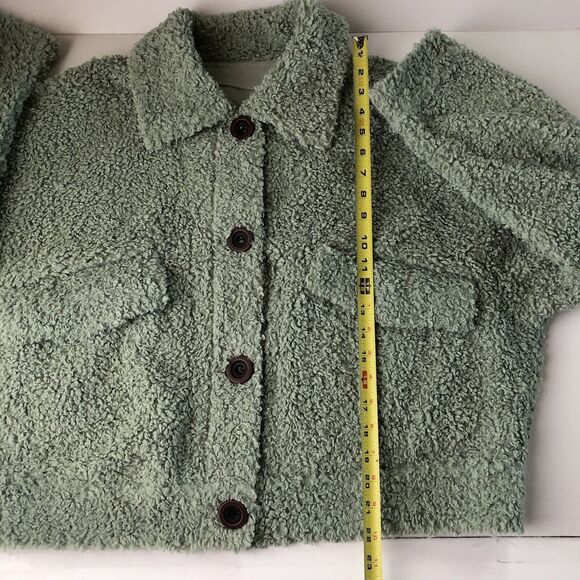MOTF Faux Sherpa Crop Jacket Green Size Large - Picture 7 of 12
